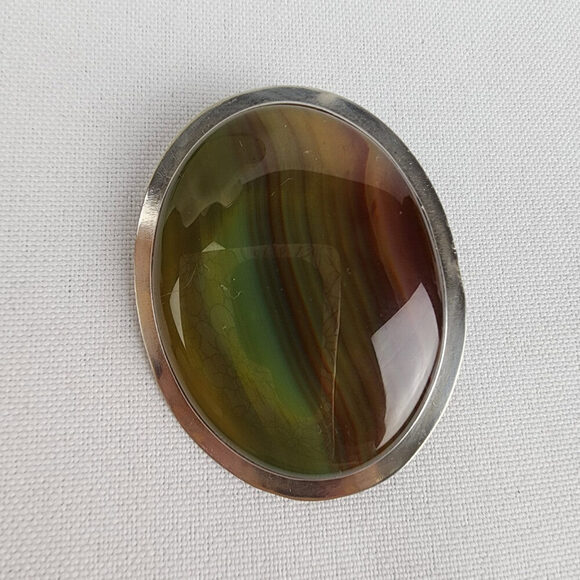 Vintage Pewter Striped Agate Brooch - Picture 1 of 6